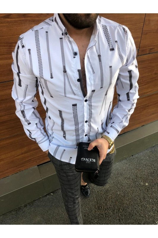 Thumbnail: Slim-Fit Printed Long Sleeve Shirts