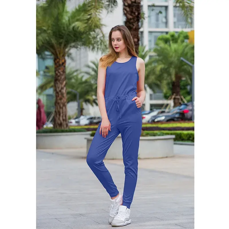Thumbnail: Casual Plain Dyed One Piece Sleeveless Jumpsuit