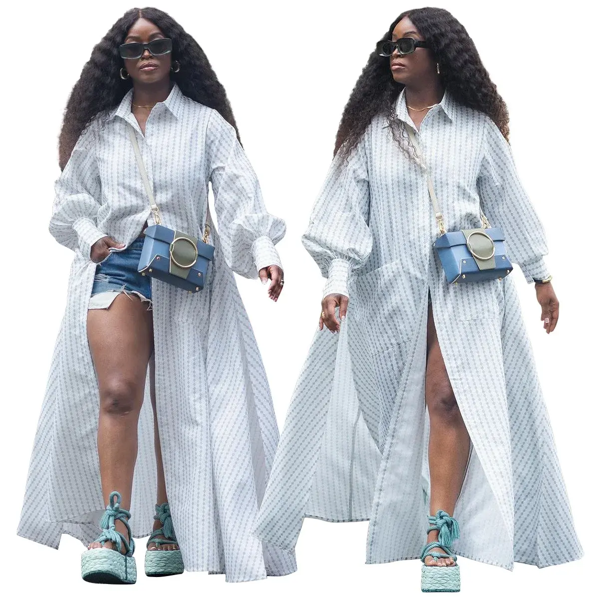 Printed Pleated Deep V Neck Loose Plus Size Casual Dress