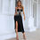 Thumbnail: Long Black Crystal Fringed Evening Gown