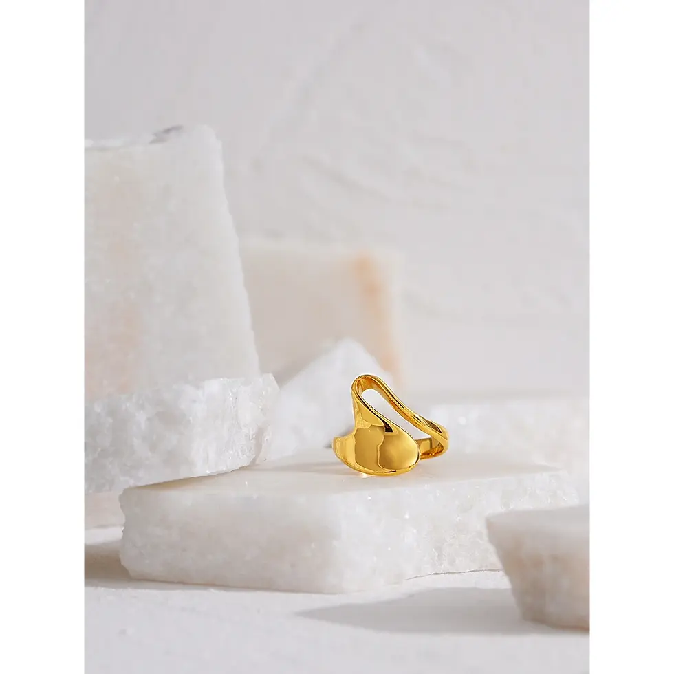 Thumbnail: Sculpted Gold Wave Statement Ring - Stainless Steel