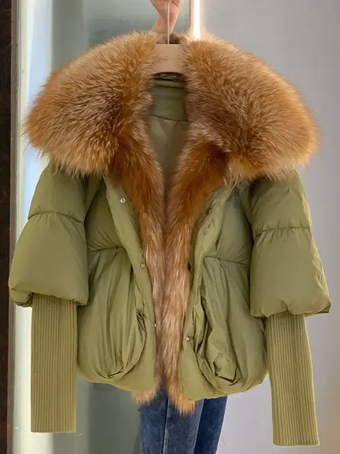 Thumbnail: Real Fox Fur Collar Duck Down Padded Jacket