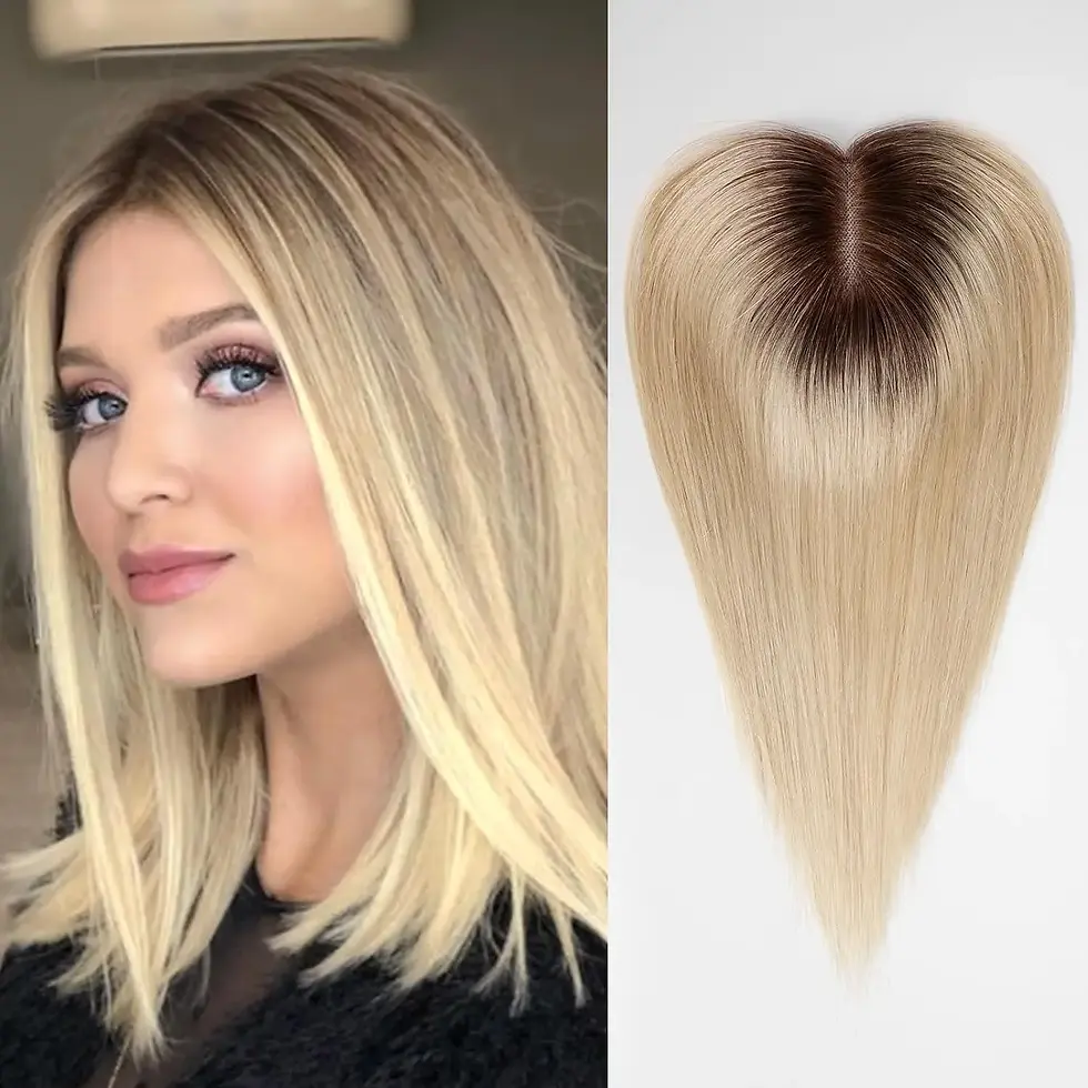 Thumbnail: Brown Blonde  Real Human Hair  Topper- 3 Clips Silk Lace Base