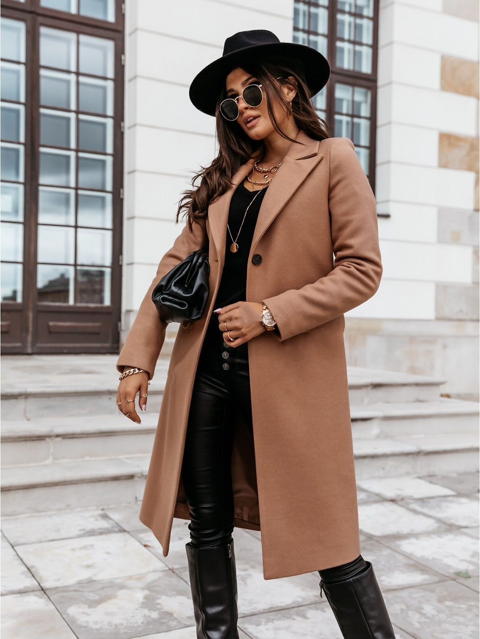 Thumbnail: Long Sleeve Lapel Double-Breasted Button Trench Coat