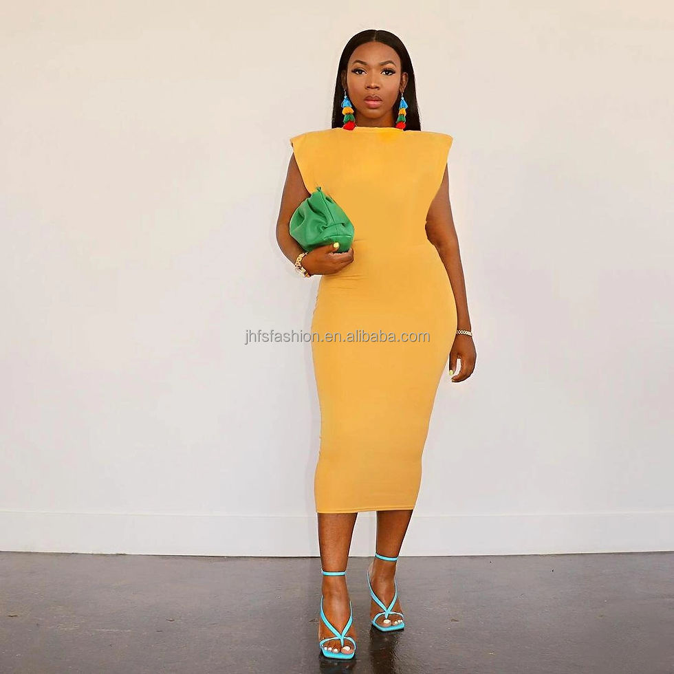 Thumbnail: Solid Color Sleeveless Dress With Shoulder Pads