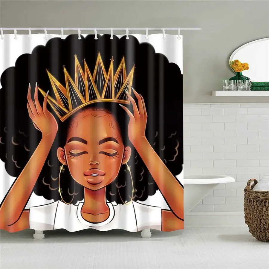 Thumbnail: Afro Graffiti Art Shower Curtains Waterproof Polyester With Hooks
