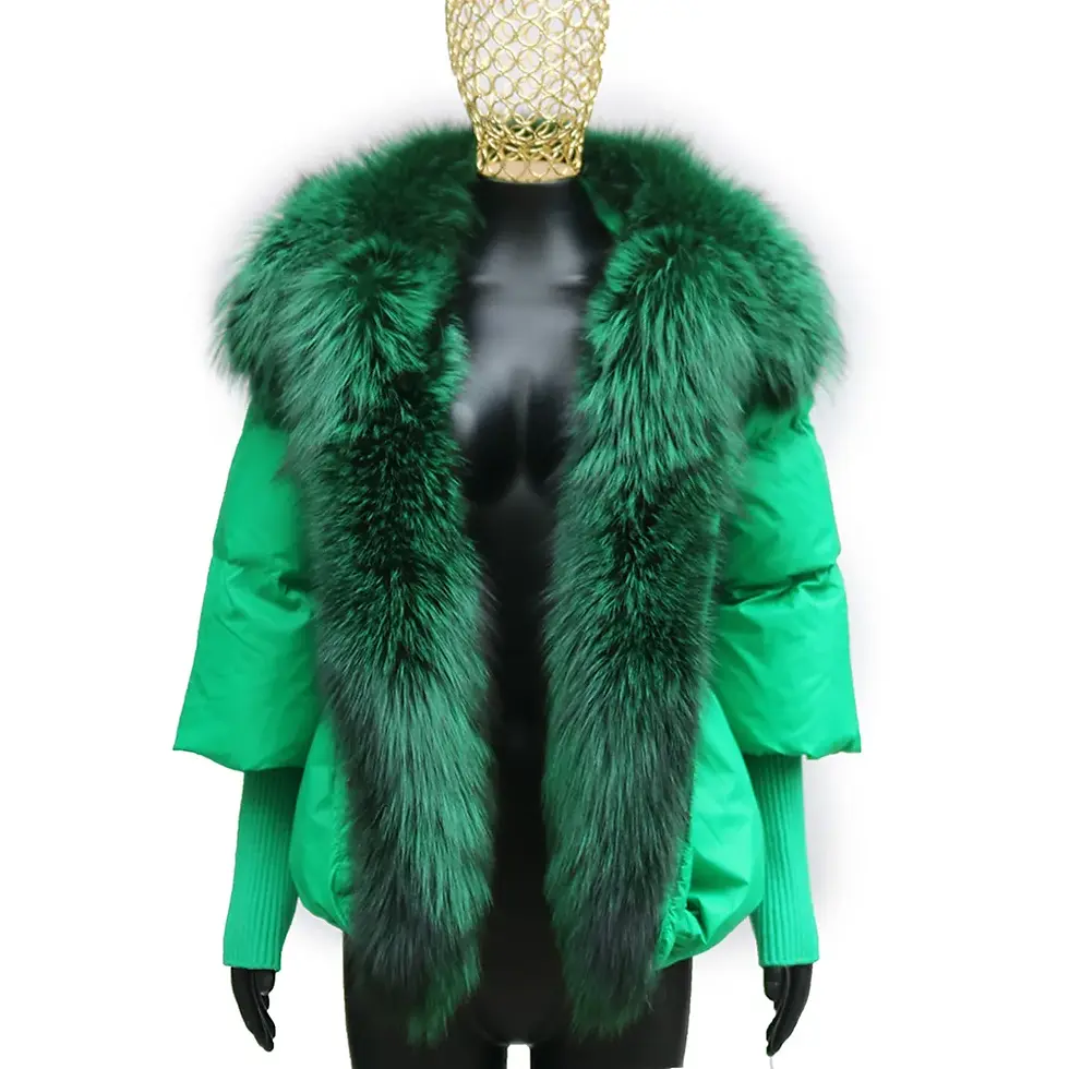 Thumbnail: Real Fox Fur Collar Duck Down Padded Jacket
