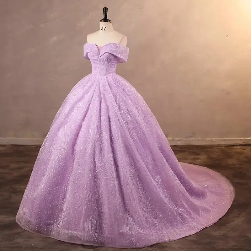 Thumbnail: Shiny Wedding Dress w/ Classic Boat Neck
