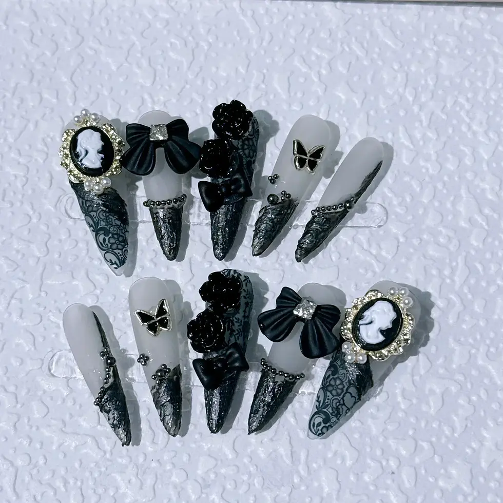 Thumbnail: 10pcs Ballet Acrylic Long Stiletto Black Glitter Artificial Nails With Glue