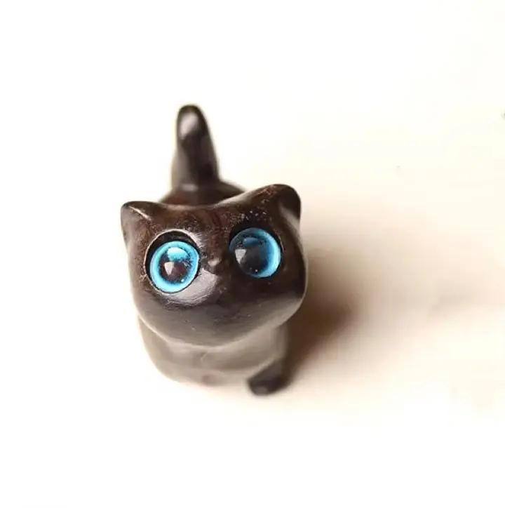 Thumbnail: NEW Wooden Lucky Cat Figurine Green Sandalwood