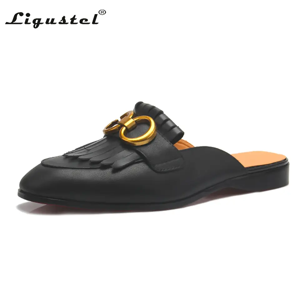 Thumbnail: Textured Leather Slip-on Loafers