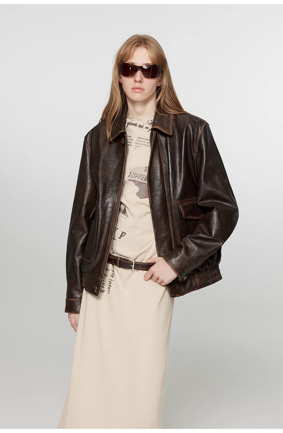 Thumbnail: South City Old Lane Vintage Brown Aviator Leather Jacket