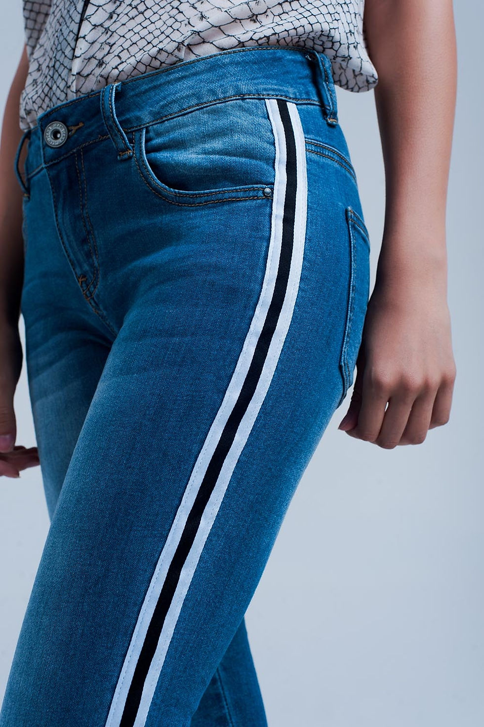 Thumbnail: Denim Jeans With Crinkled Legs and Side Stripe