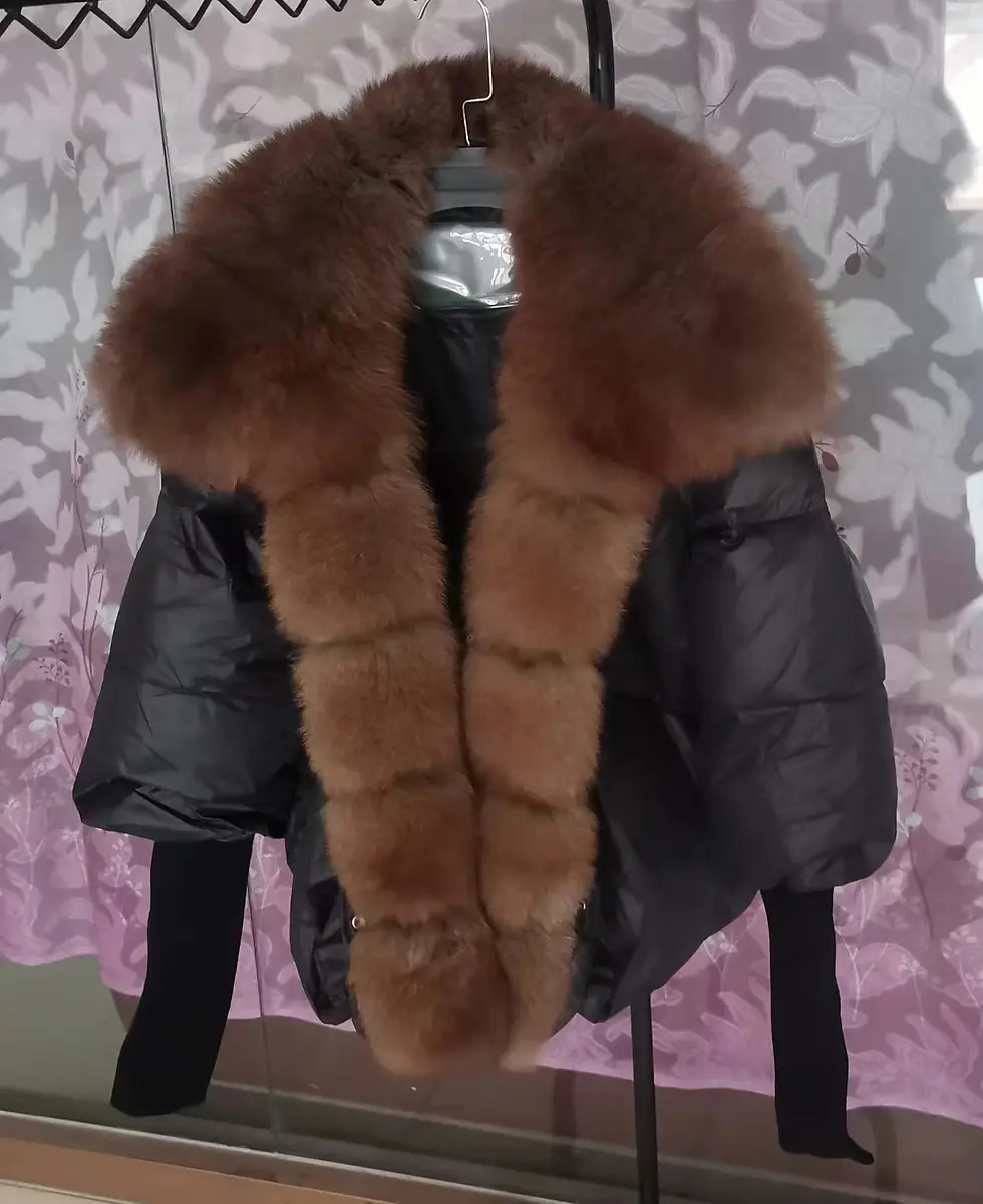 Thumbnail: Real Fox Fur Collar Duck Down Padded Jacket