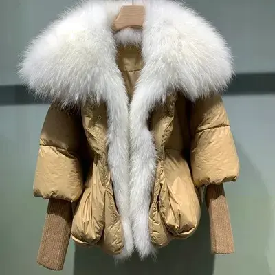 Thumbnail: Real Fox Fur Collar Duck Down Padded Jacket