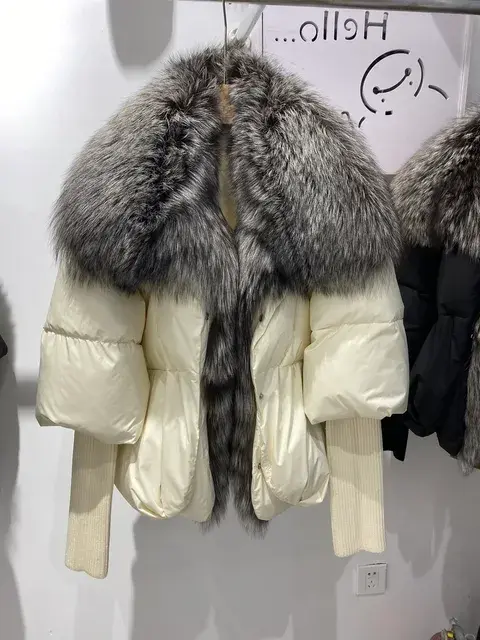Thumbnail: Real Fox Fur Collar Duck Down Padded Jacket