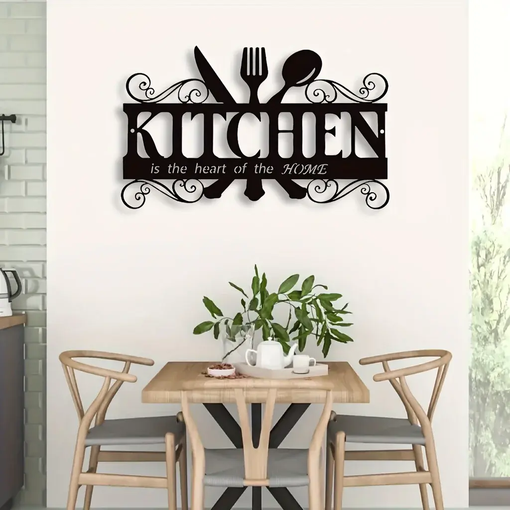 1PC Art Deco Inspired Black Metal Kitchen Wall Art