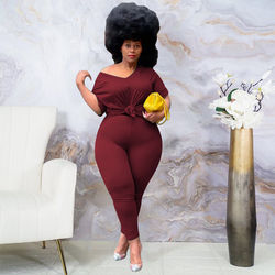 Thumbnail: Casual Short Sleeve V-Neck Solid Women 2 Piece Set