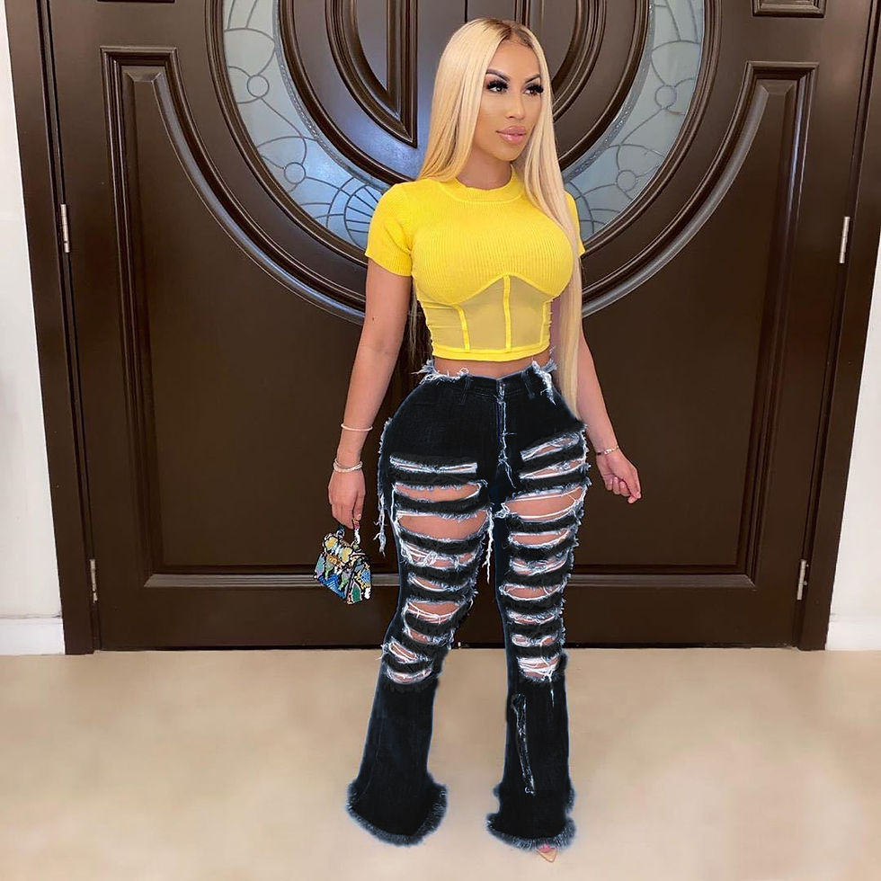 Thumbnail: Wide Leg Ripped Bell Bottom Denim Jeans
