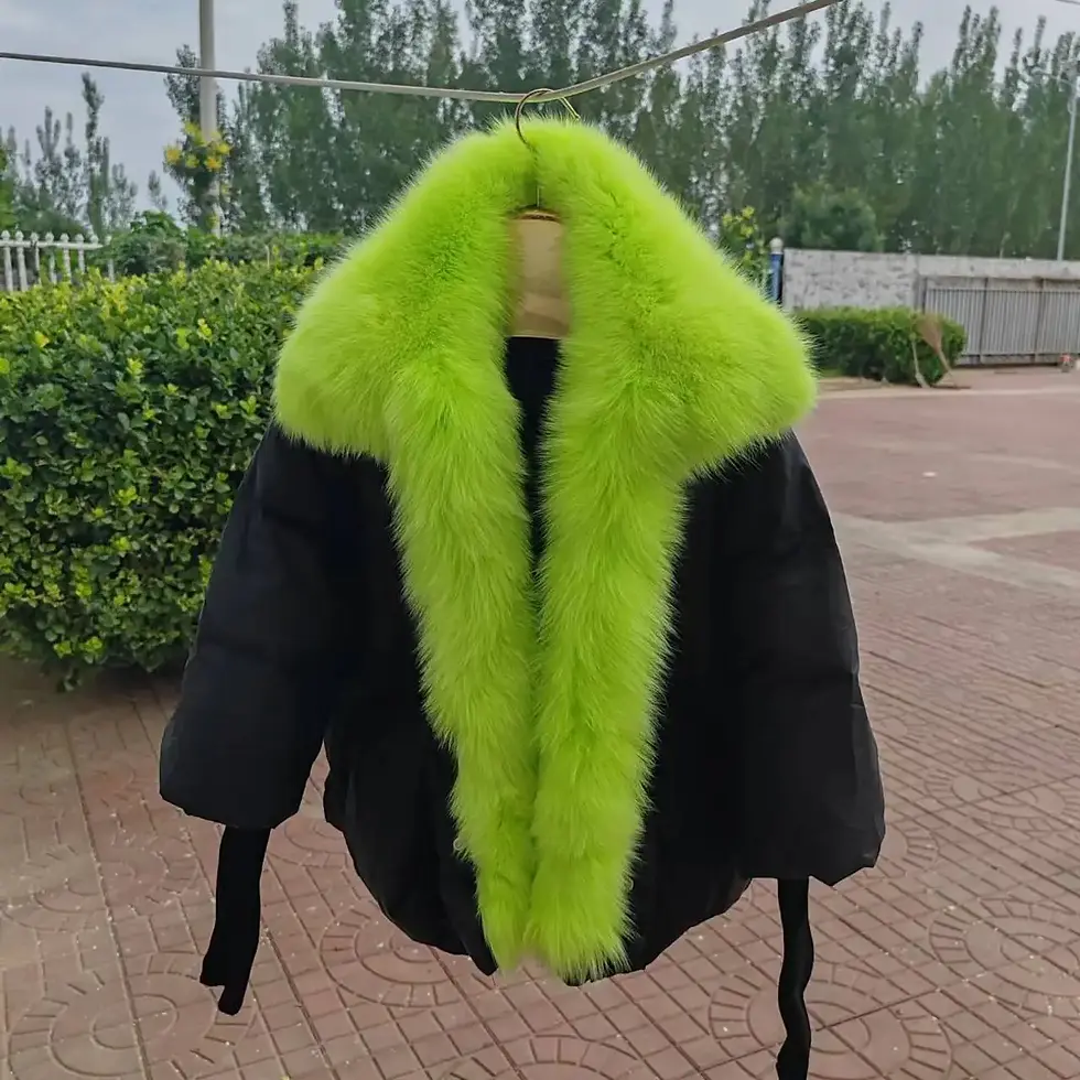 Thumbnail: Real Fox Fur Collar Duck Down Padded Jacket
