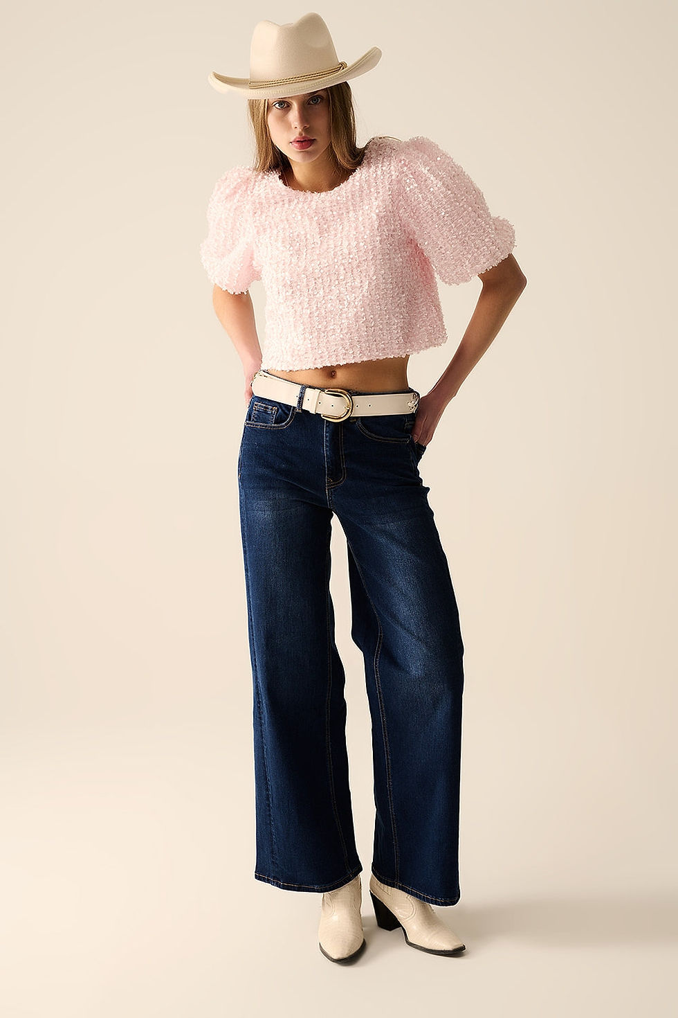 Thumbnail: Pink Top With Sequin Detail and Balloon Sleeves