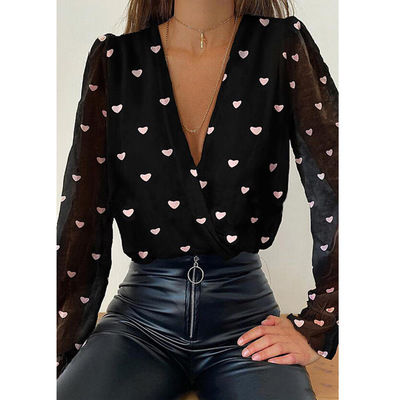 Thumbnail: WhiteMesh Sleeve Jacquard Female Long Sleeve Chic Shirtw Polka Dots