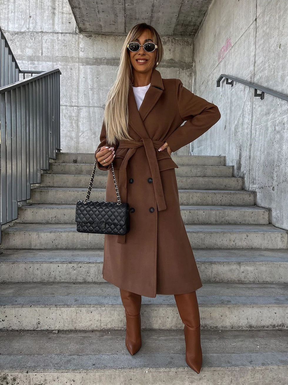 Thumbnail: Double-Breasted Lapel Split Jacket With Belt