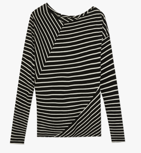 Thumbnail: Off-Shoulder Draped Patchwork Striped T-Shirt"Picasso Lines"