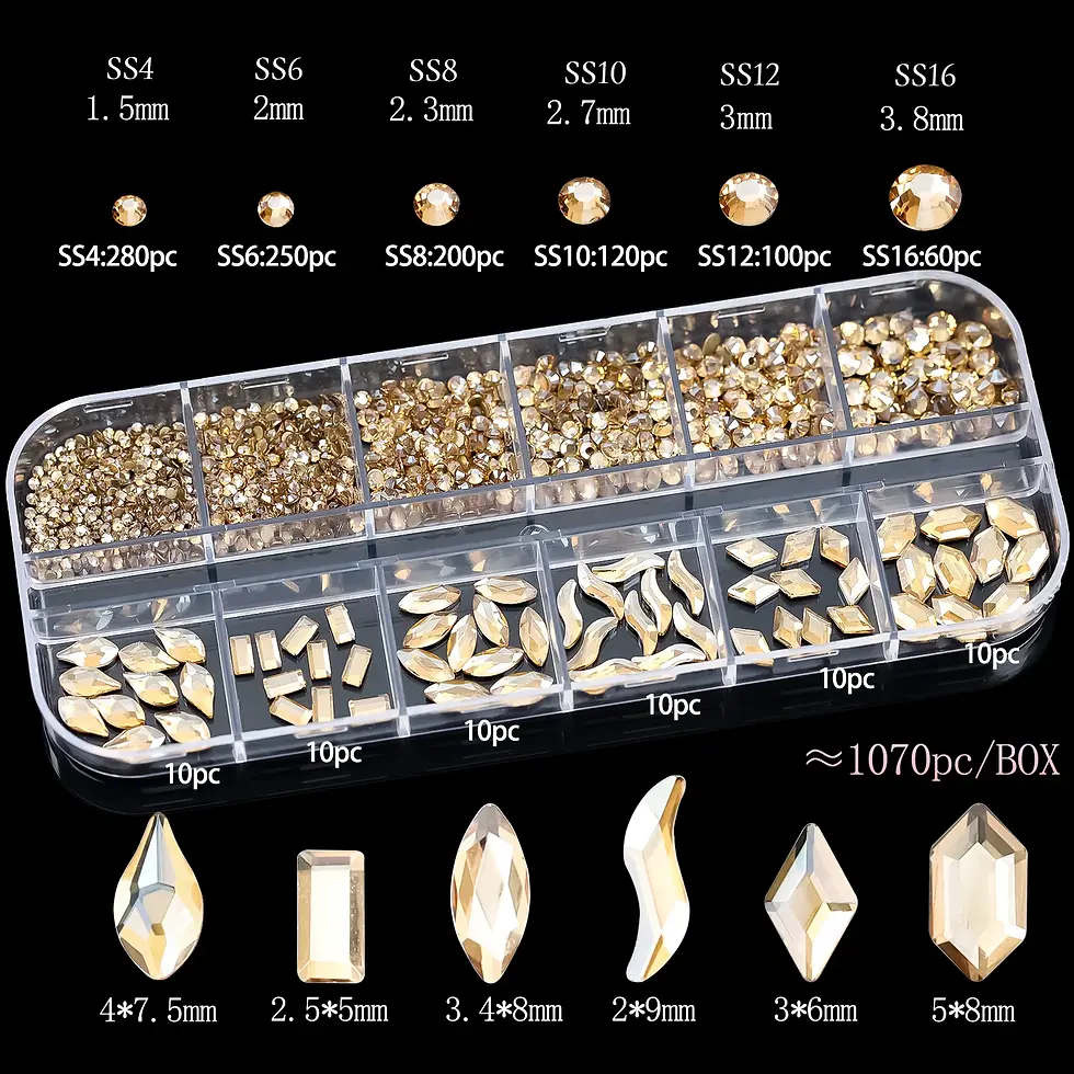 Thumbnail: 1200/660pcs Mix Round Multi-Shaped Nail Art Rhinestone & Decals