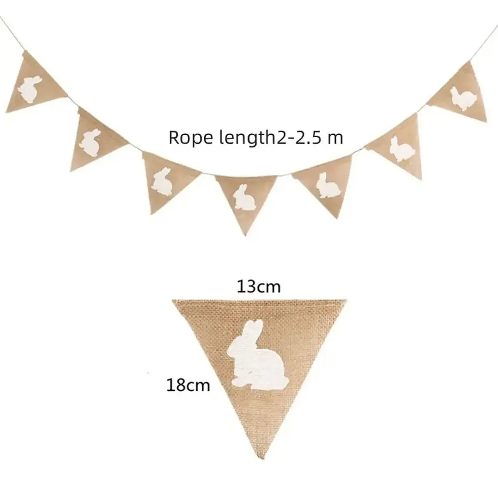 Thumbnail: Vintage Burlap Linen Bunting Flags Pennant for Easter Decor