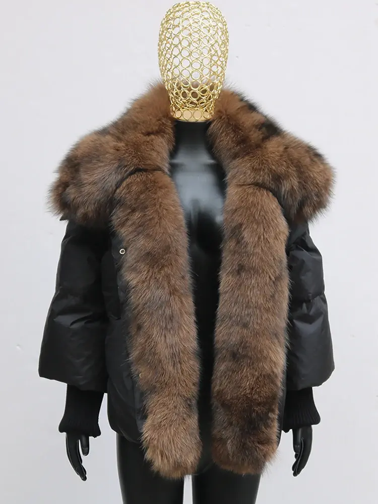 Thumbnail: Real Fox Fur Collar Duck Down Padded Jacket