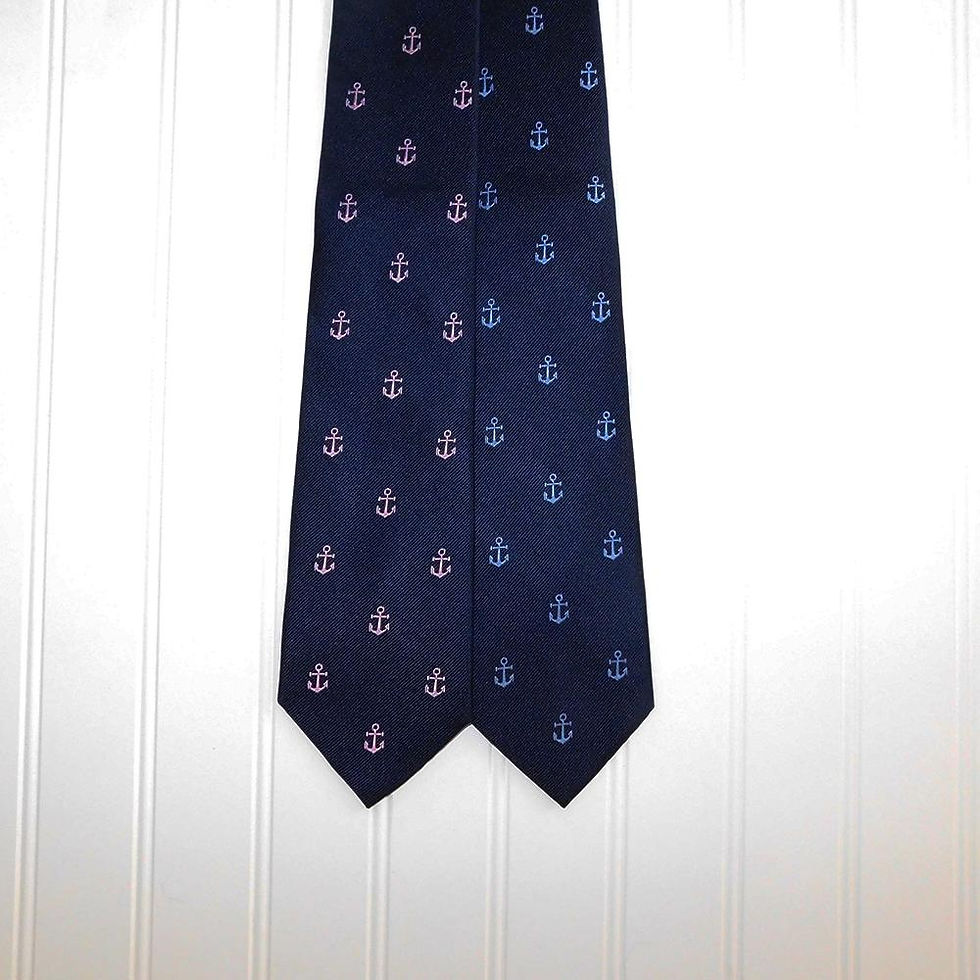 Thumbnail: Anchor Necktie - Pink on Navy, Woven Silk