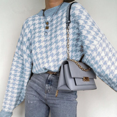 Thumbnail: Geometric Khaki Knitted Sweater