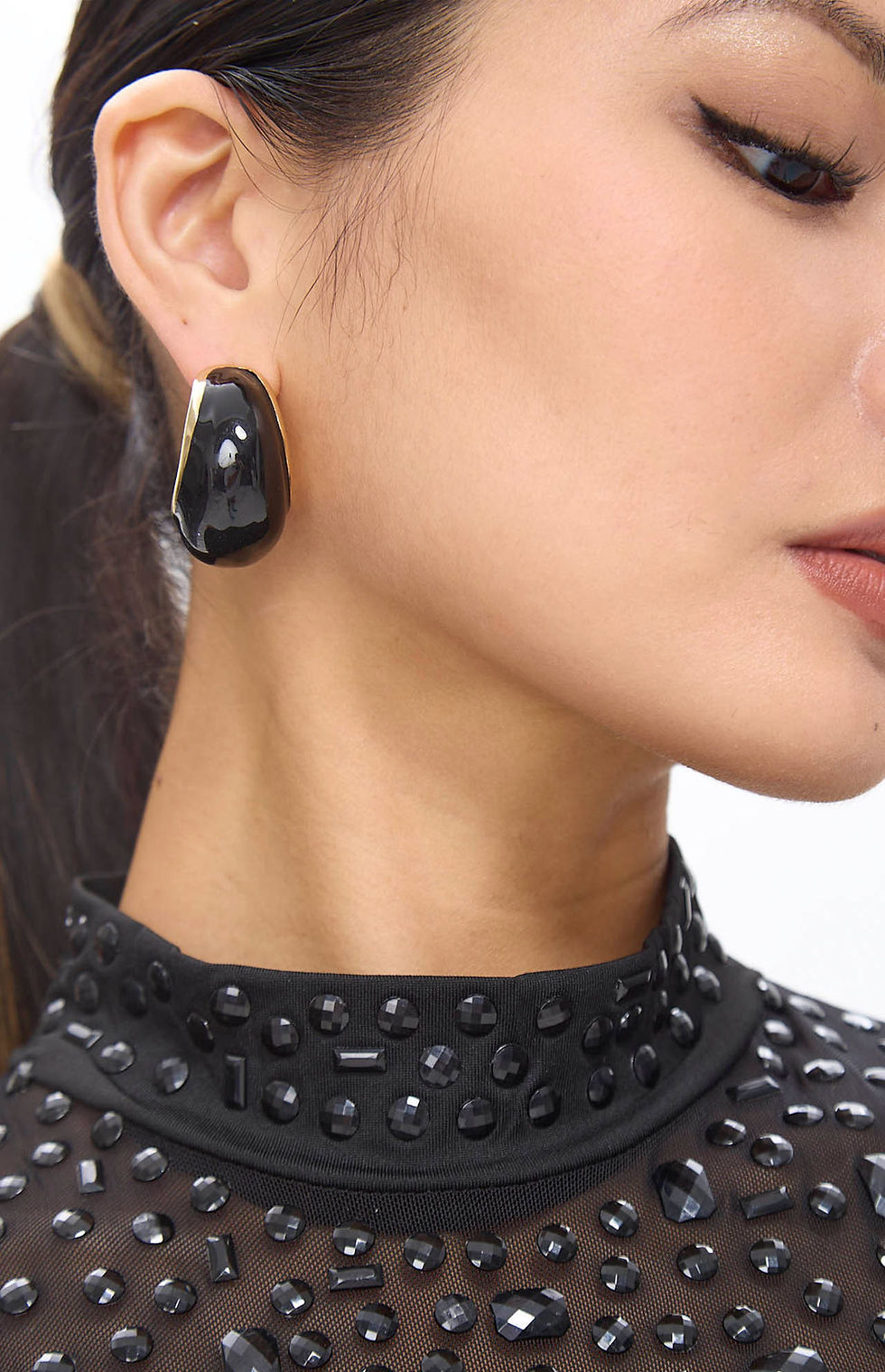 Miniatura: Snae Black Clip-On Glam Vintage Earrings
