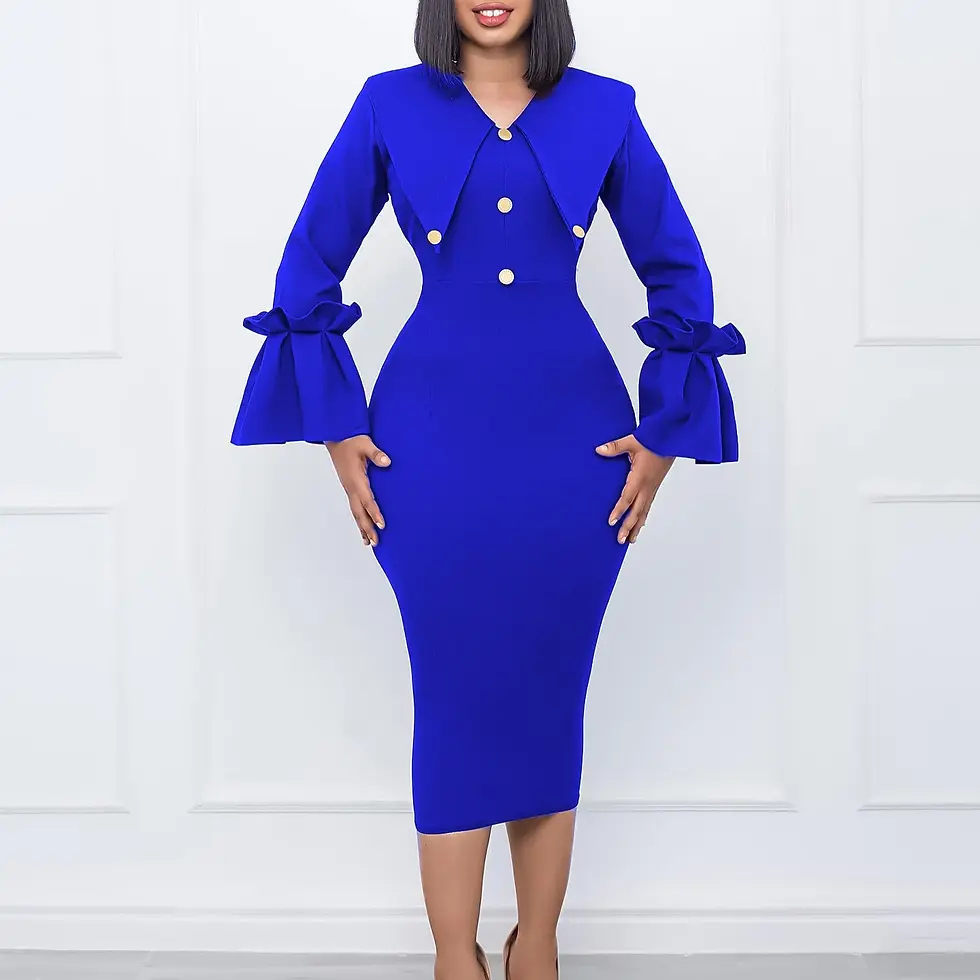 Thumbnail: Knee Length Pencil V-Neck Dress