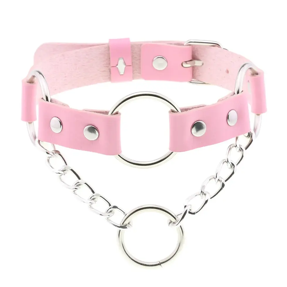 Thumbnail: DIEZI Harajuku Pink PU Leather Star Heart Flower Choker Necklace