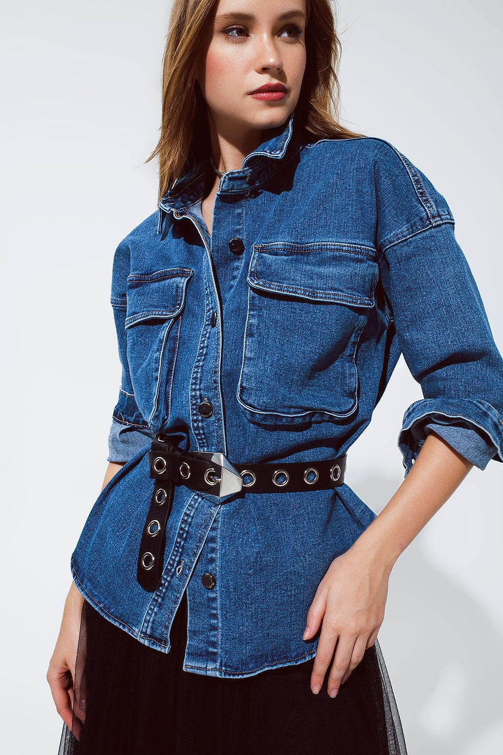 Thumbnail: Oversized Denim Jacket With Cargo Pockets