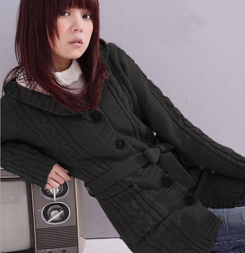 Thumbnail: Lattice Hooded Slim Fit Cardigan Sweater Coat