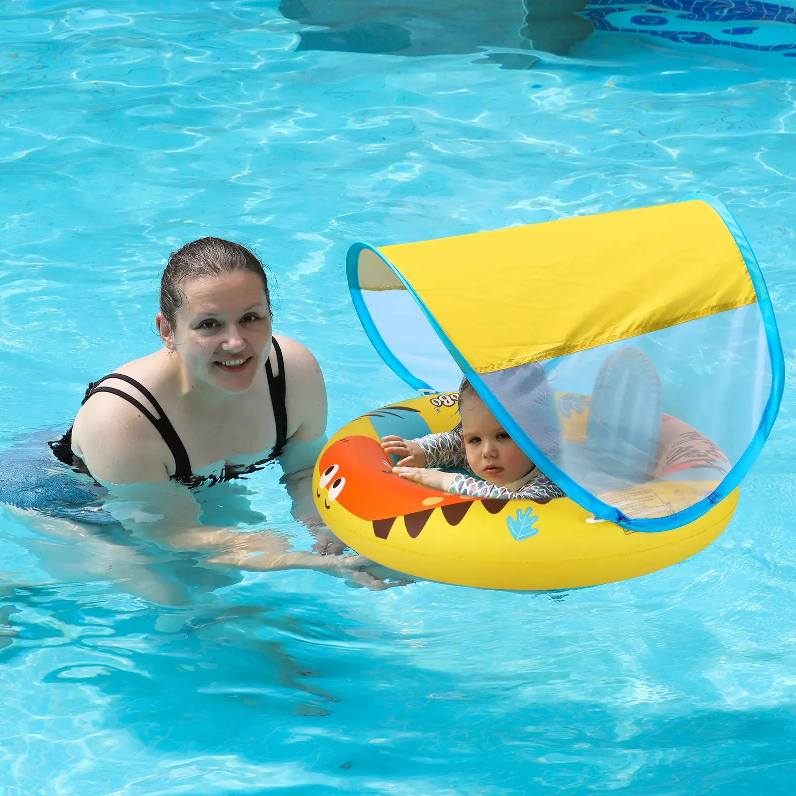 Child's Inflatable Floating Toddler Swim Ring With Canopy