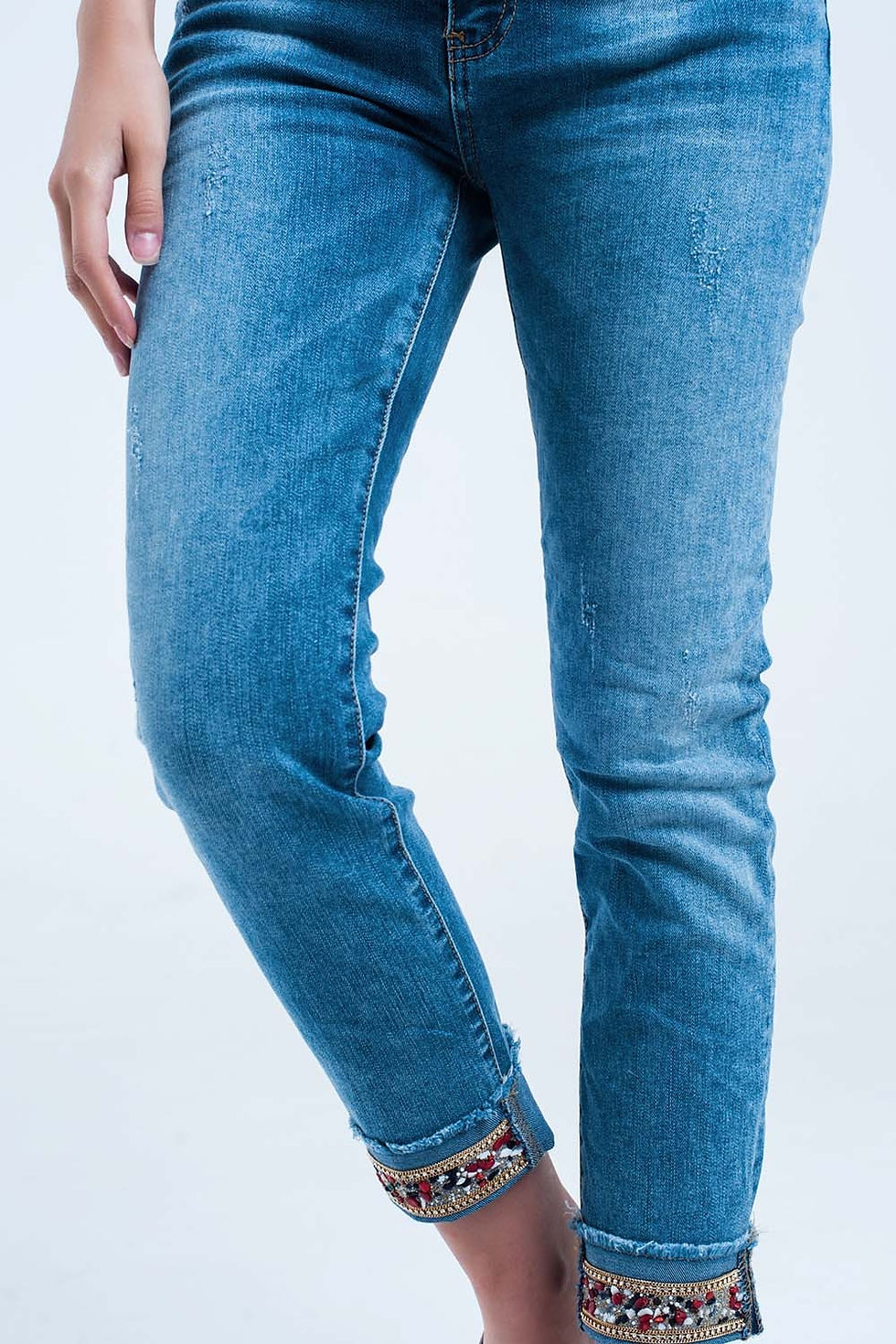 Thumbnail: Straight Ankle Jeans With Crystal Cuff Detail