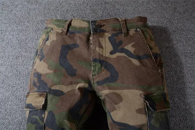 Thumbnail: Camouflage Ripped Cargo Denim Jeans Men Slim Fit Pencil Trousers Streetwear