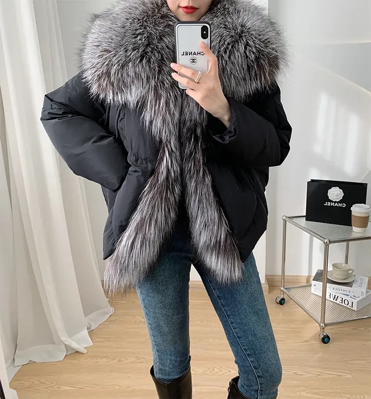 Thumbnail: Real Fox Fur Collar Duck Down Padded Jacket