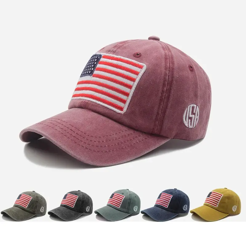 Thumbnail: Hot Sale American Flag Embroidered Washed Cotton Baseball Hat Sports Hat