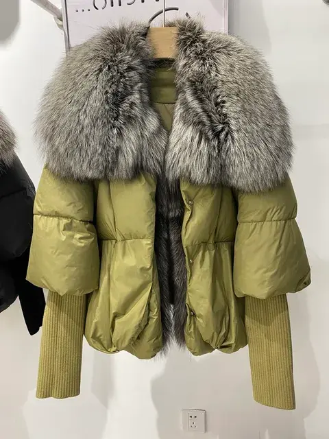 Thumbnail: Real Fox Fur Collar Duck Down Padded Jacket
