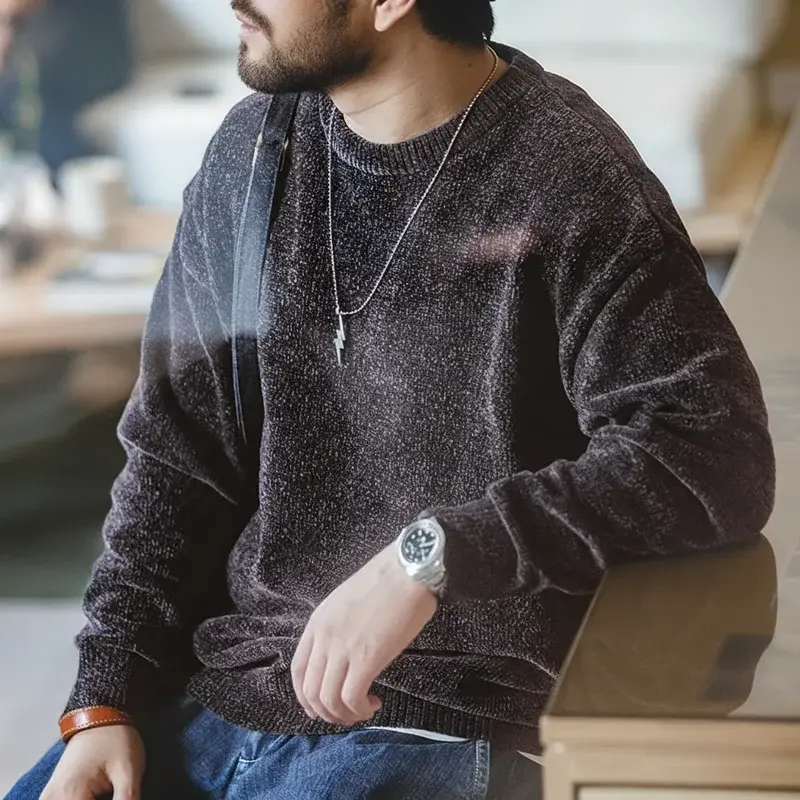 Thumbnail: Maden Casual Chenille Round Neck Sweater