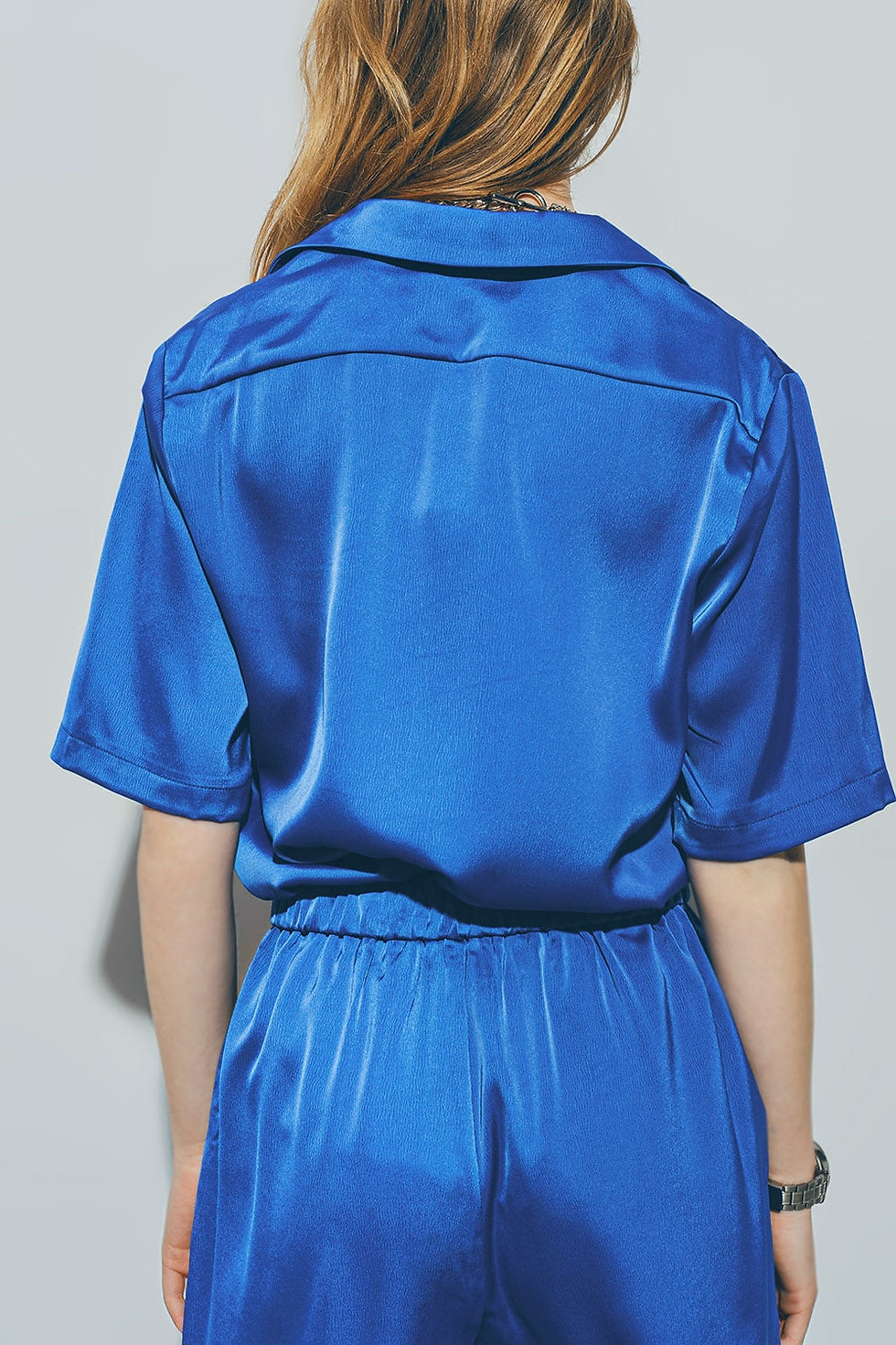 Thumbnail: Satin Short Sleeve Shirt in Blue