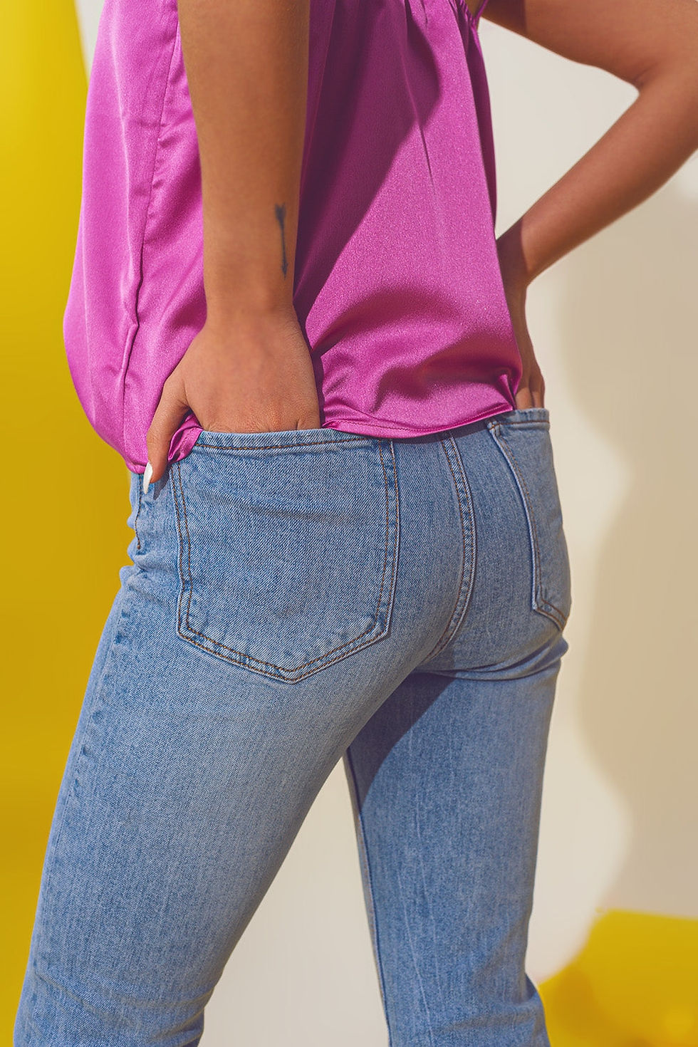Thumbnail: Butterfly Detail Skinny Jeans in Light Blue Wash