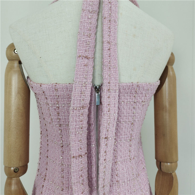 Thumbnail: A4633 Dropshipping Pink Halter Tweed Women Casual 2021 Plus Size Dresses
