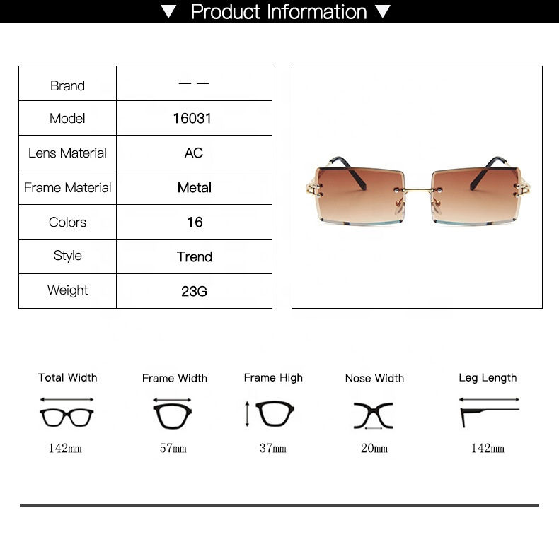 Thumbnail: Small Square Rimless Rectangular Color Tinted UV400 Sunglasses