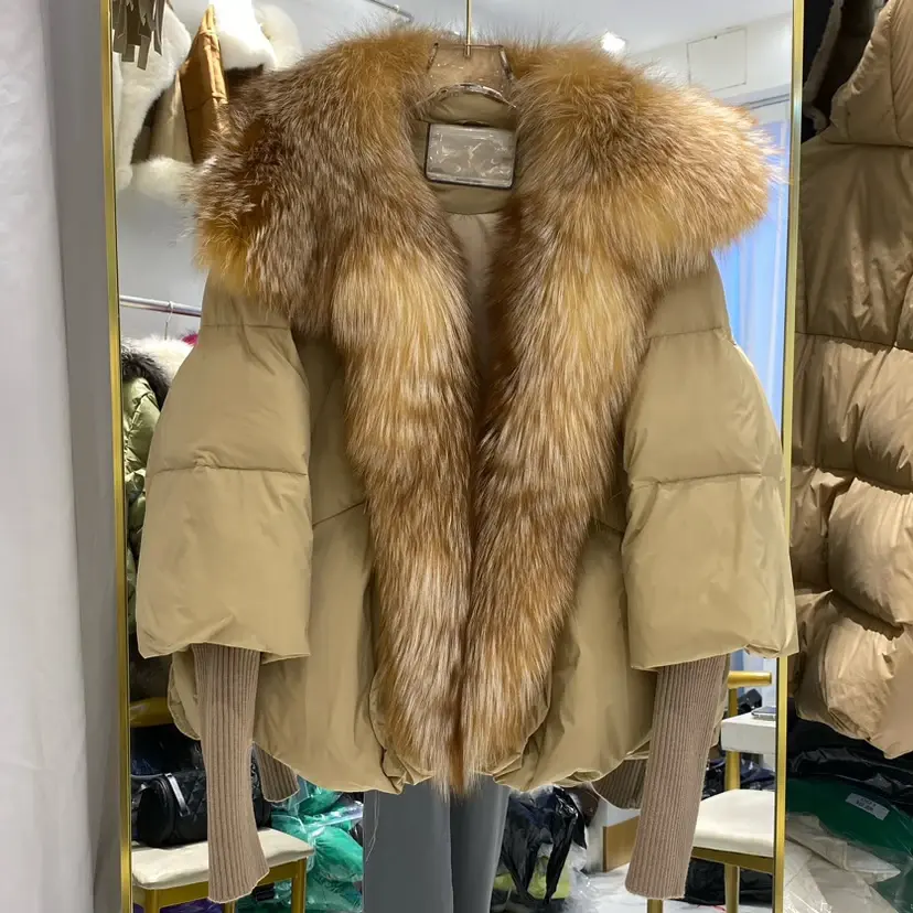 Thumbnail: Real Fox Fur Collar Duck Down Padded Jacket